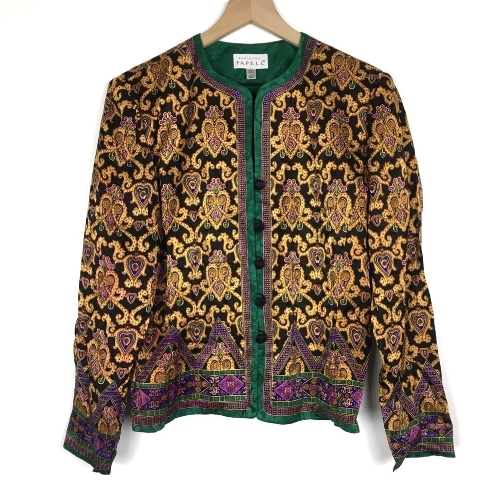 ADRIANNA PAPELL Jacket Vintage 100% Silk Baroque Print Evening Wear Size 10